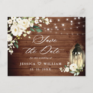 Wood White Roses Rustic Wedding Save the Date Briefkaart