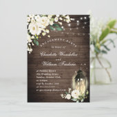 Wood & witte rozen & Lantern Engagement Party Kaart (Staand voorkant)