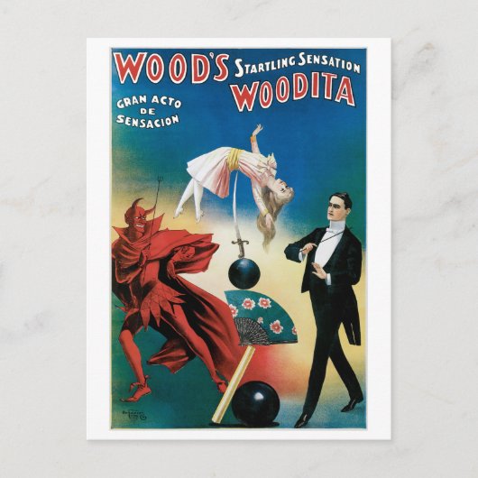 Wood ~ Woodita Magicien Magic Act Briefkaart (Voorkant)