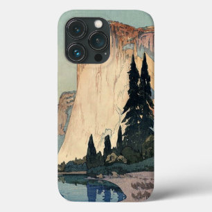  Woodblock Art El Capitan Yosemite Park iPhone 13 Pro Hoesje