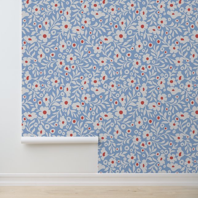 Woodblock bloemenpatroon behang (Applicatie)