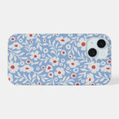Woodblock bloemenpatroon iPhone 15 hoesje (Achterkant horizontaal)