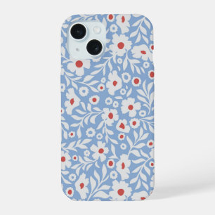 Woodblock bloemenpatroon iPhone 15 hoesje