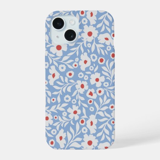 Woodblock bloemenpatroon iPhone 15 hoesje (Achterkant)