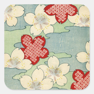 Woodblock Print of Dogwood Blossom Vierkante Sticker