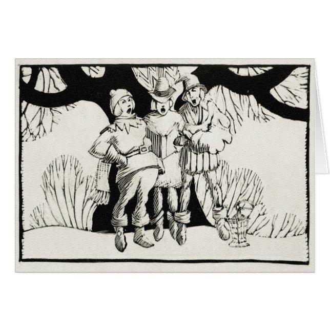 Woodblock-stijl, Carolers (Voorkant Horizontaal)