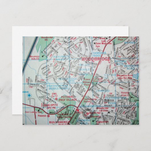 WOODBRIDGE, VA Map Briefkaart (Voorkant / Achterkant)