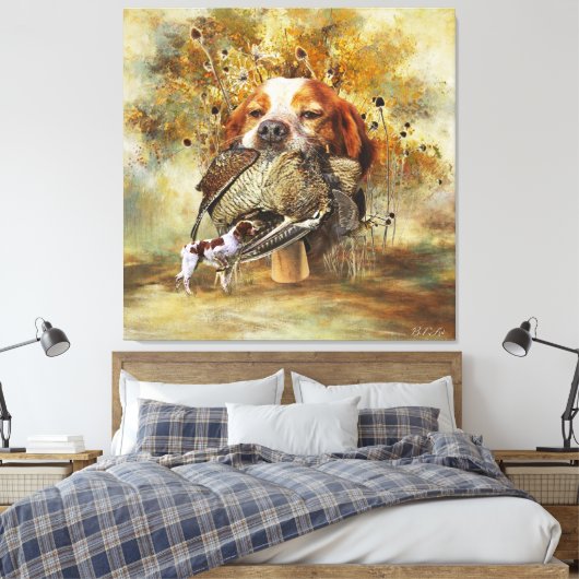 Woodcock jacht met Brittany Spaniel Canvas Afdruk (Insitu (Slaapkamer))