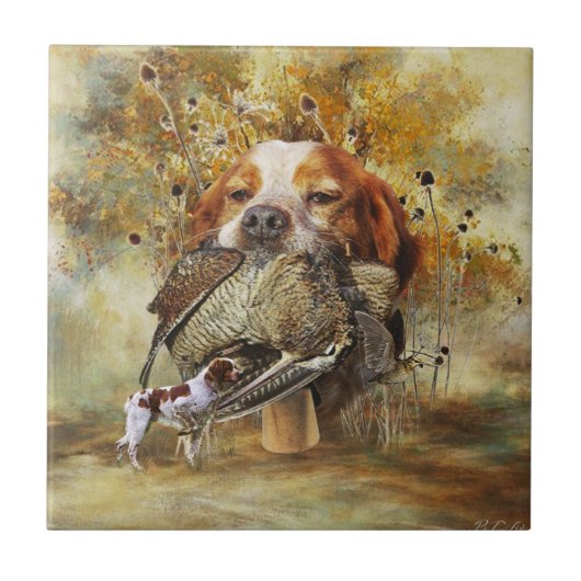 Woodcock jacht met Brittany Spaniel Tegeltje (Voorkant)