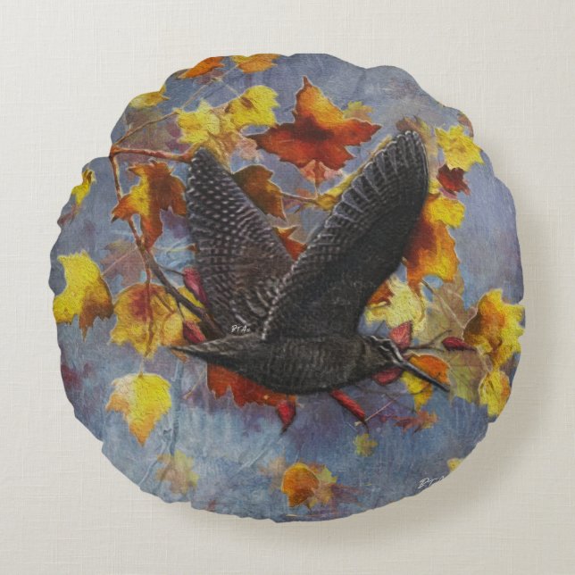 Woodcock Rond Kussen (Voorkant)