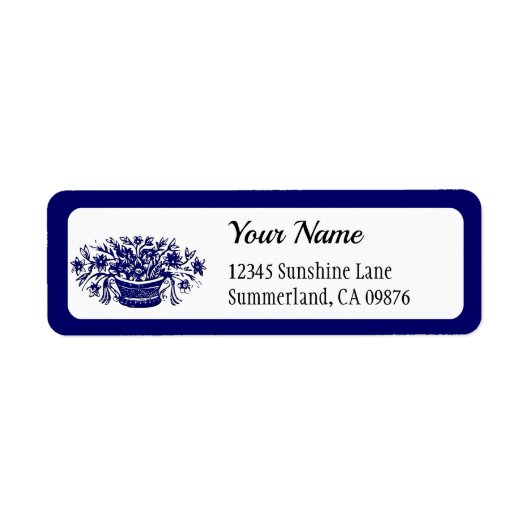  Woodcut Blue Floral Editable Address Label (Voorkant)