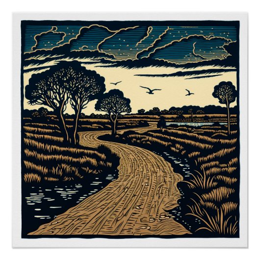 Woodcut Landscape Perfect Poster (Voorkant)