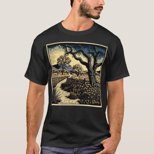 Woodcut Landscape T-shirt (Voorkant)