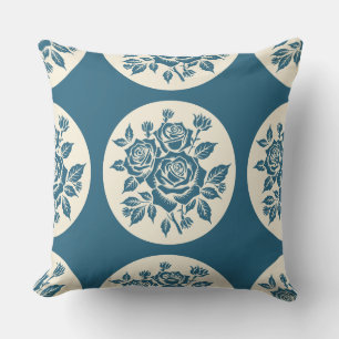 Woodcut Rose Boeket Locket Cream Navy Kussen