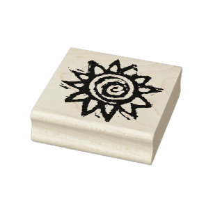 Woodcut Sun of Sunflower Rubber Art Stamp Rubberstempel