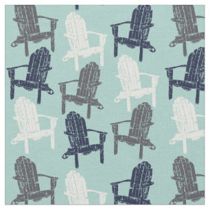Wooden Adirondack Chairs Navy, Aqua Blue Patterned Stof