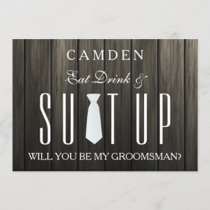 Wooden Background Suitup Ik ben m'n groomsman Kaart