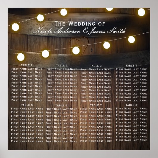 Wooden Barrel Rustic Wedding Seding Chart Poster (Voorkant)