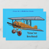 Wooden Biplane Invite Kaart (Voorkant / Achterkant)