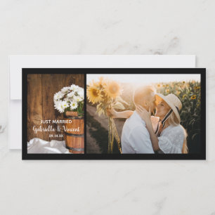Wooden Bucket and Daisies Country Just Married Aankondiging