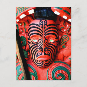 Wooden Carving of a Maori Warrior, Nieuw-Zeeland Briefkaart