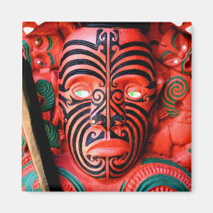 Wooden Carving of a Maori Warrior, Nieuw-Zeeland Magneet