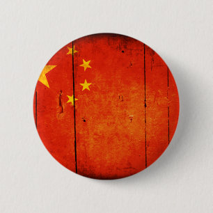 Wooden Chinese vlag Ronde Button 5,7 Cm