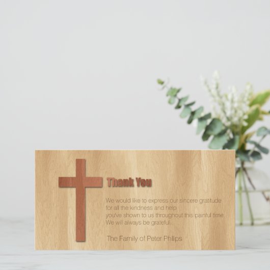 Wooden Cross Christelijk Sympathie Dank je H-kaart Bedankkaart (Staand voorkant)