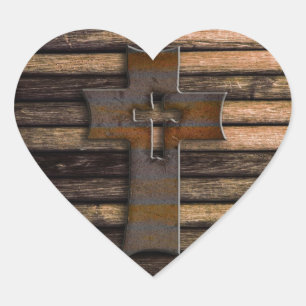 Wooden Cross Hart Sticker