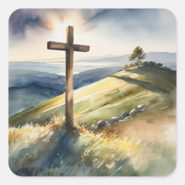 Wooden Cross Vierkante Sticker