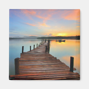 Wooden Dock Seascape in Colorful Sunset Magneet