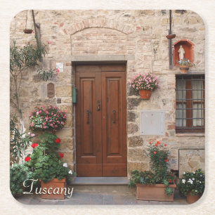 Wooden door Toscane Italië - Gepersonaliseerd Vierkante Kartonnen Onderzetter