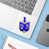 Wooden Dreidel Sticker (Laptop met iPhone)