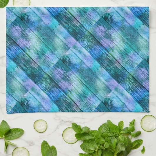 Wooden Fence Graffiti Paars Blue Green Turquoise Theedoek (Gevouwen)