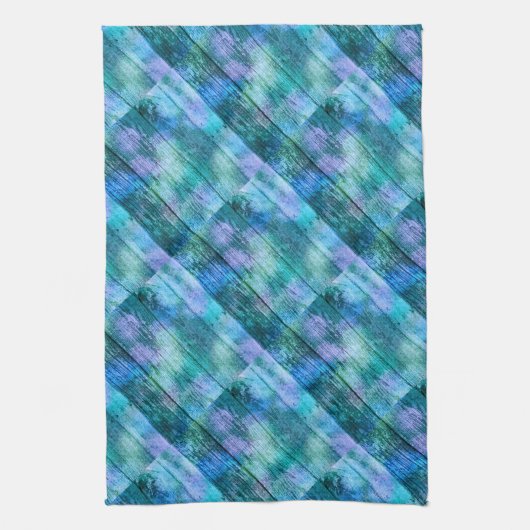 Wooden Fence Graffiti Paars Blue Green Turquoise Theedoek (Verticaal)