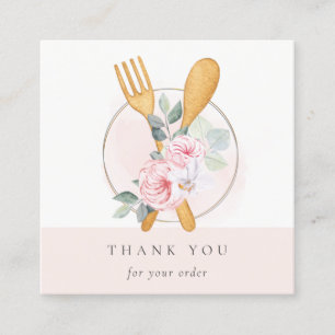 Wooden Fork Spoon Blush Floral Chef Dank je Vierkante Visitekaartje