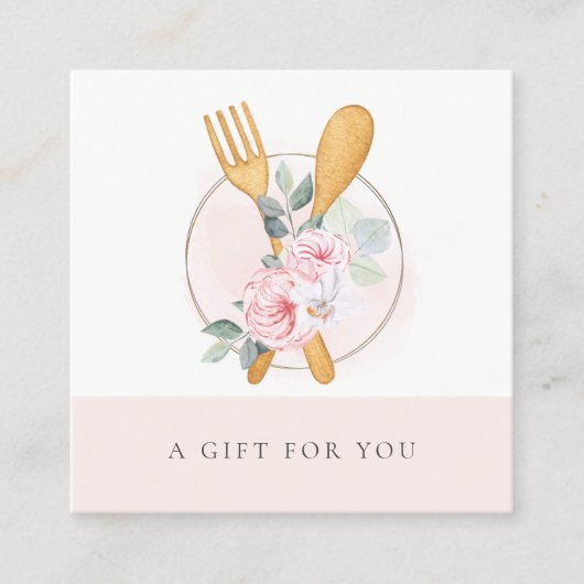 Wooden Fork Spoon Blush Floral Gift Certificate Vierkante Visitekaartje (Voorkant)