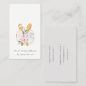 Wooden Fork Spoon Blush Pink Floral Chef Logo Visitekaartje (Voorkant / Achterkant)