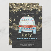 Wooden Golden Ugly Sweater kerst Uitnodiging (Voorkant / Achterkant)