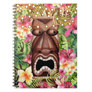 Wooden Hawaiian Tiki Luau Island Summer Floral Notitieboek