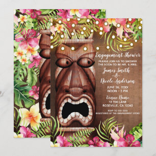 Wooden Hawaiian Tiki Luau Summer Verloving Shower Kaart