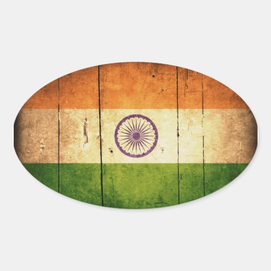 Wooden Indische vlag Ovale Sticker (Voorkant)