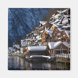Wooden lakeside houses in Hallstatt, Oostenrijk Magneet