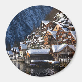 Wooden lakeside houses in Hallstatt, Oostenrijk Magneet