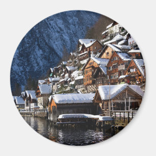 Wooden lakeside houses in Hallstatt, Oostenrijk Magneet
