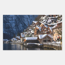 Wooden lakeside houses in Hallstatt, Oostenrijk Rechthoekige Sticker