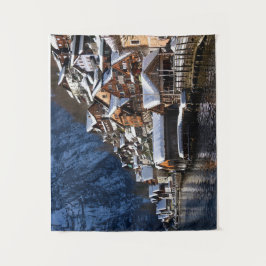 Wooden lakeside houses in Hallstatt, Oostenrijk Wandkleed