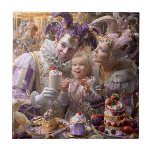 "Wooden Memory Box: Carousel of Sweets and Love in Tegeltje (Voorkant)