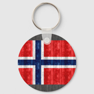 Wooden Noorse vlag Sleutelhanger