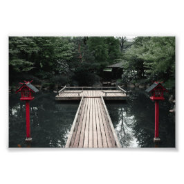 Wooden Pier framed by red Lanterns Foto Afdruk
